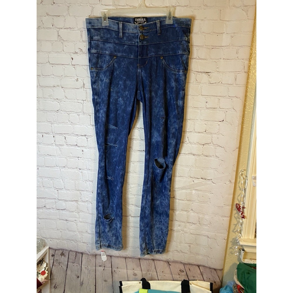 Thrill High Waisted Acid Wash Cotton Leggings Size Large Distress Women's